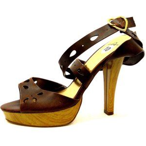 JOEY Women's Brown Platform Heels Open-Toe Cross-Strap Size 10 (M)